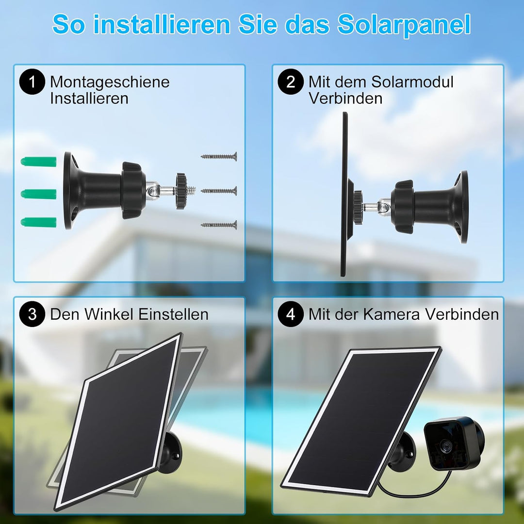 Solarpanel für Blink Kamera, 6W Solarmodul mit 360 Grad Drehbarer Halterung, IP66 Wasserdicht, 10FT