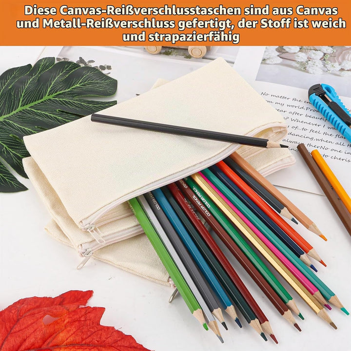 JMIATRY 30 Stück DIY Blanko Stoffbeutel Mit Reissverschluss Beige, 12 x 21cm Klein Stoffbeutel Zum B