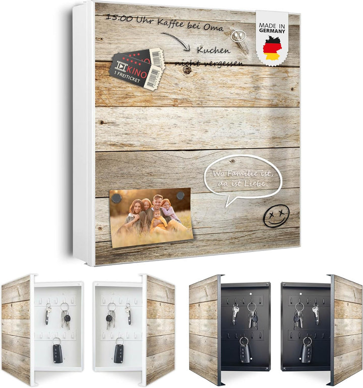 banjado® Grosser Schlüsselkasten Glas/Schlüsselbox 30cm x 30cm mit 50 Haken - Motiv Graues Holz/Schl