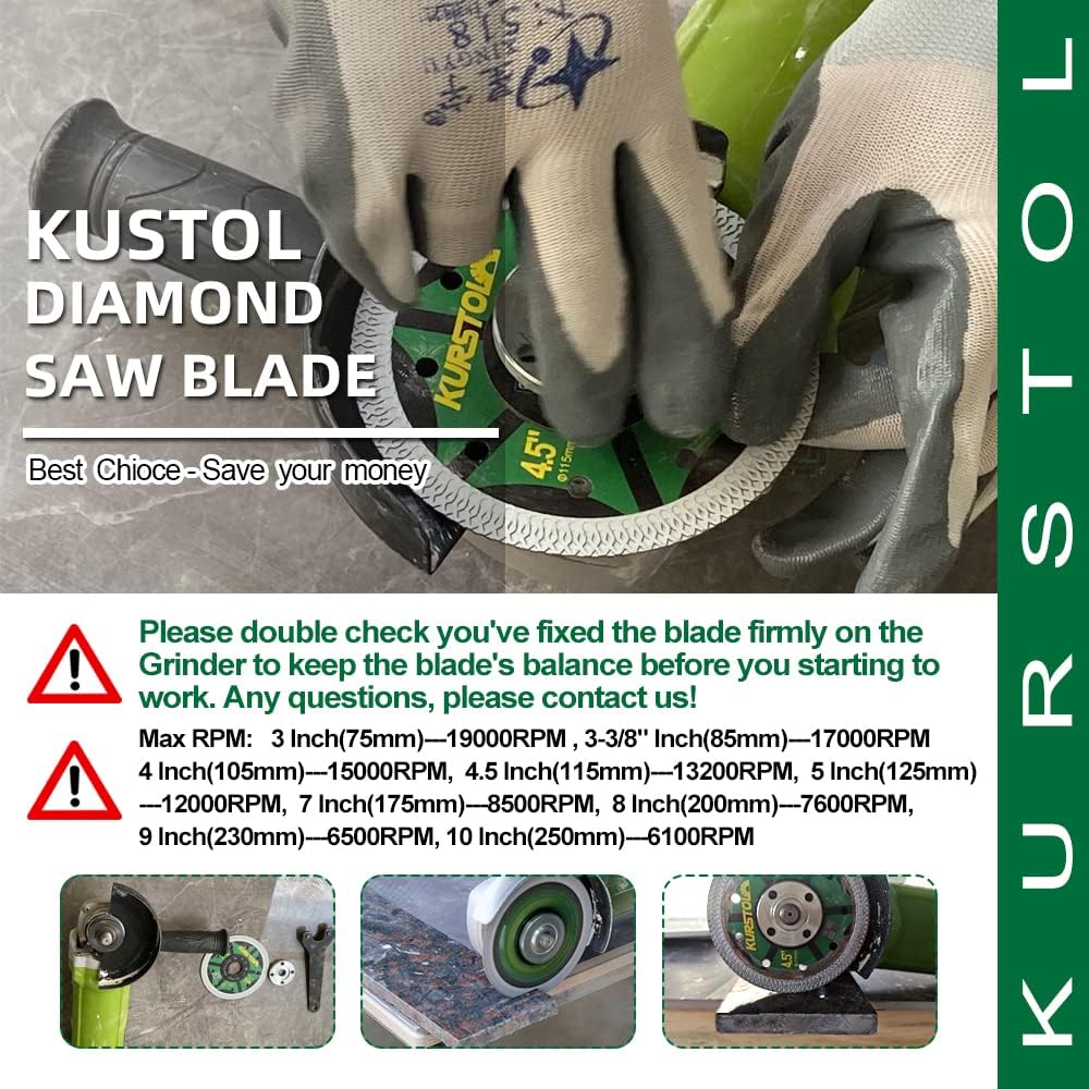 KURSTOL Fliesen-Porzellan-Diamantklinge – 10"/250mm superdünnes Diamant-Trennscheibe, Dorn 7/8"-5/8"