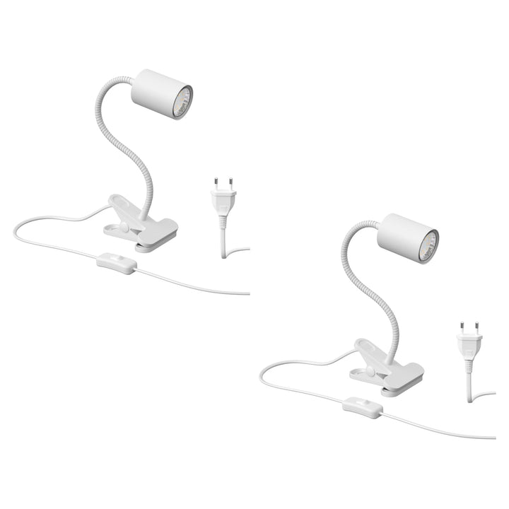 ledscom.de 2x Klemmleuchte WAIKA mit Schwanenhals und Schalter weiss matt, inkl. GU10 LED Lampe (war