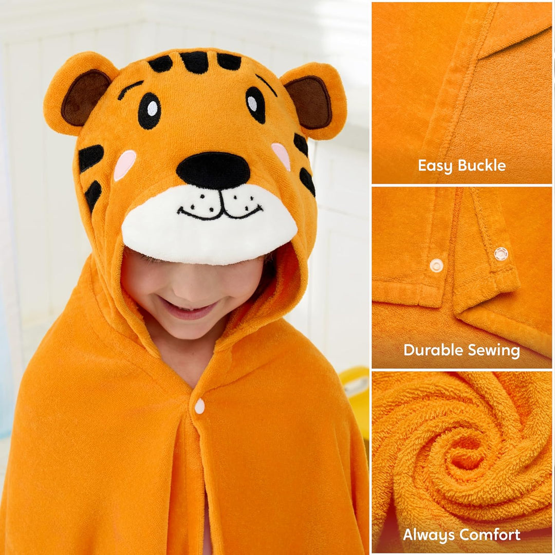 Joiedomi Tiger-Badeponcho Kinder Kapuzenhandtuch für Kinder–aus 100% Baumwolle –Badetuch für Kinder