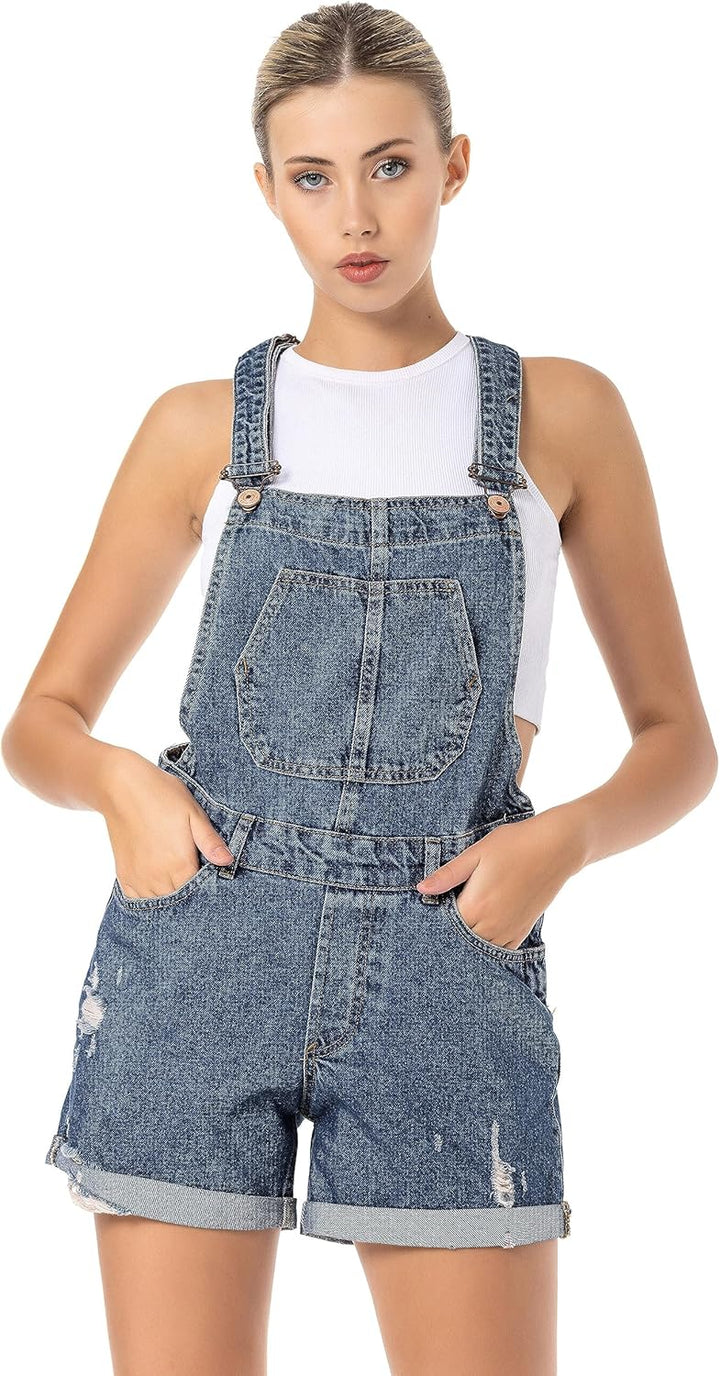 Red Bridge Damen Shorts kurze Hose Hot-Pants Latzhose Overall 25W Blau, 25W Blau