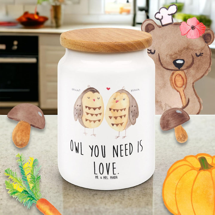 Mr. &amp; Mrs. Panda Frischhaltedose Eulen Liebe - Geschenk, Keksdose, Freund, leckerlidose, Paar, Dose,