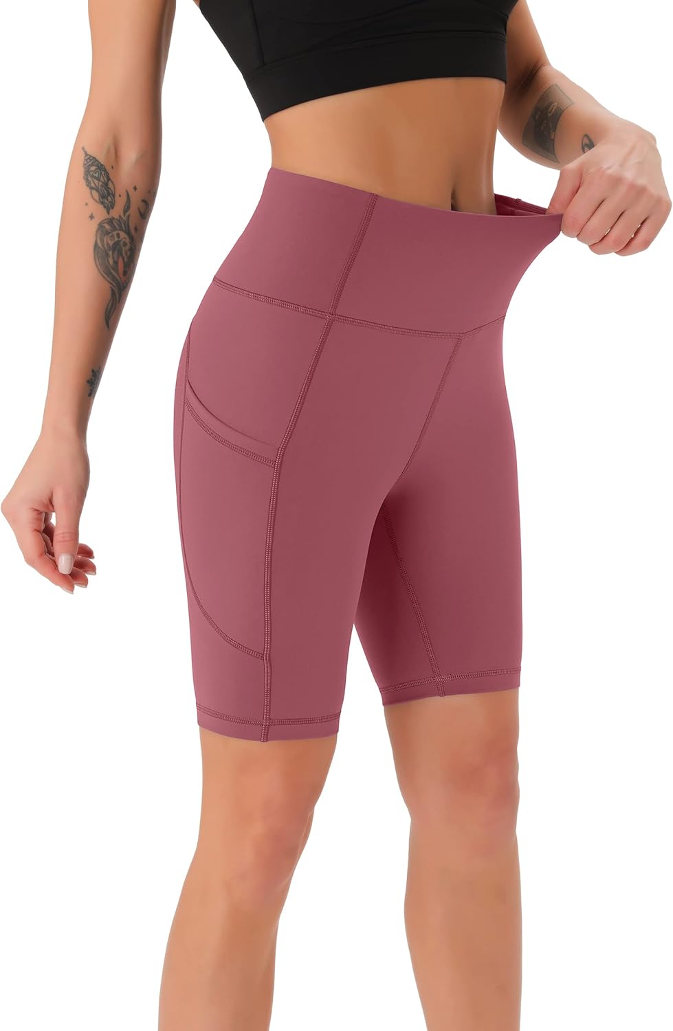 Persit Damen Kurze Leggings, Blickdicht Radlerhose mit Taschen XS Dustyrose, XS Dustyrose