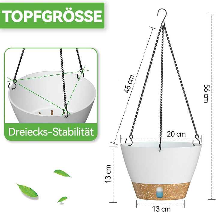ZMTECH Hängetopf für Pflanzen, 20cm Blumentopf Ampel Hängend, Kunststoff Hänge Blumentopf mit Unters