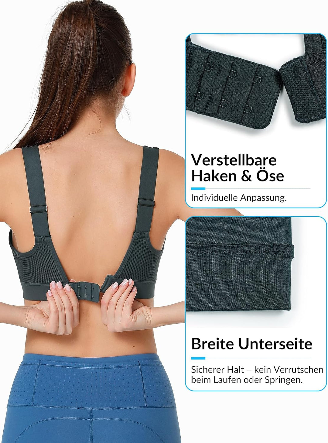 Yvette Verstellbarer Sport-BH,U-Rücken mit Hakenverschluss,mittlerer Halt | Grosse Grössen,Fest eing