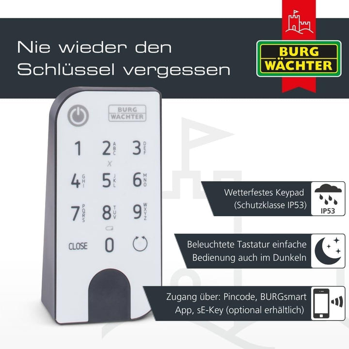 BURG-WÄCHTER Elektronisches Türschloss secuENTRY für Haustüren, Bedienung mit Zahlencode, App oder F