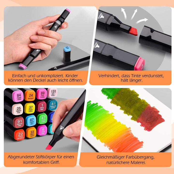 Camiki Art 80 Farben Marker-Set mit zwei Spitzen, Grafikstifte, Permanent-Kunstmarker-Set mit Traget