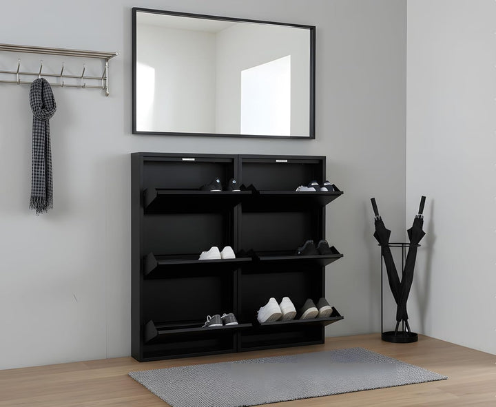 Dynamic24 XL Pisa 6 Klappen schwarz – Schuhschrank – B101 x H106 x T16 cm – Metall pulverlackiert –