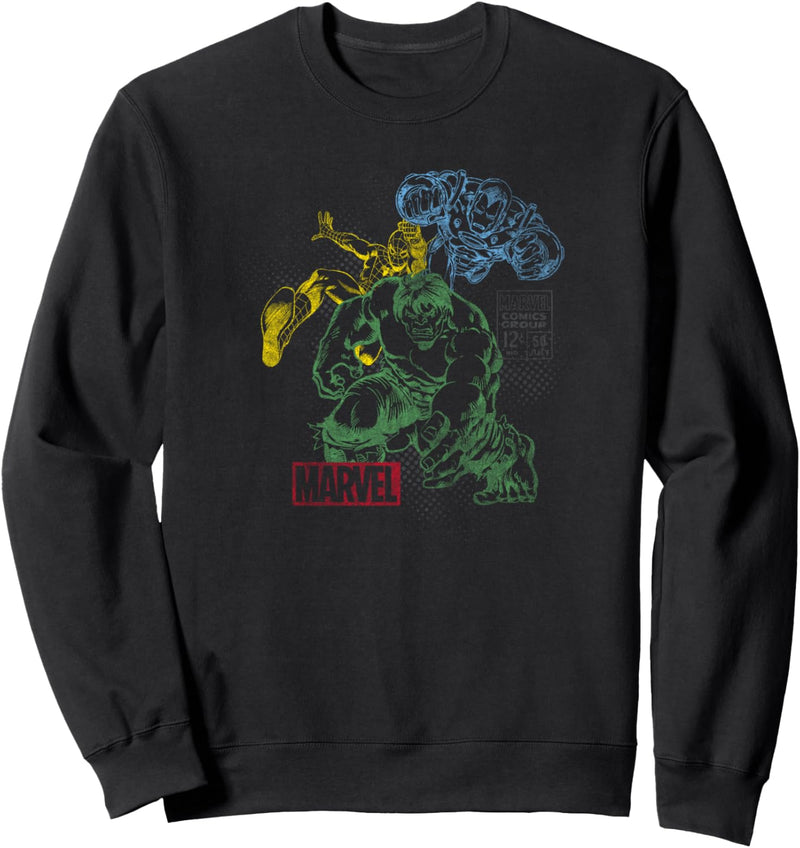 Marvel Hulk Iron Man Spider-Man Retro Overlay Sweatshirt