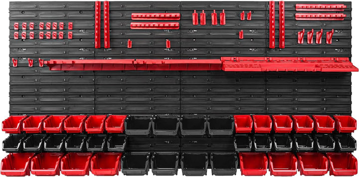 Lagersystem Werkstattregal | 156 x 78 cm | 40 stck. Box | Wandregal mit Werkzeughalterungen und Stap