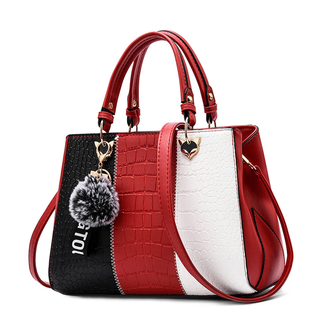 DIRRONA Damen Handtasche, PU Leder Handtasche mit Farbblock-Design und elegantem Anhänger, stilvolle