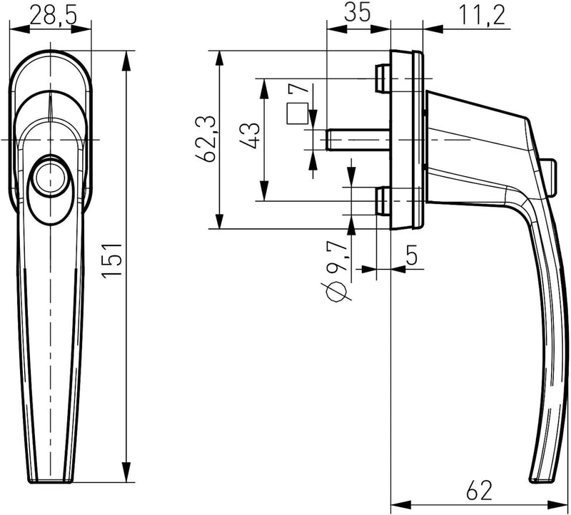 5 x Fenstergriff mit Druckknopf und 45° Raster 28 x 151 x 62 mm weiss Aluminium Türgriff Terassentür