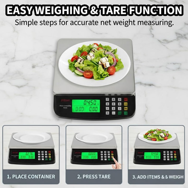 30kg/1g Digitale Küchenwaage, Edelstahl Gastronomie Essenswaage mit Preiskalkulation, Tara Funktion,
