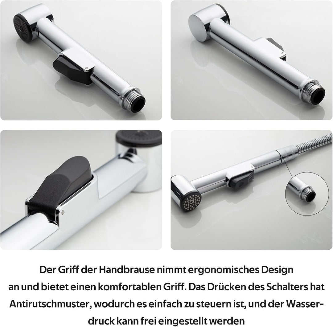 Handbrause für Waschbecken, Bidet Handbrause mit 150cm Schläuche, Halterung und 1/2 Zoll Umschaltven