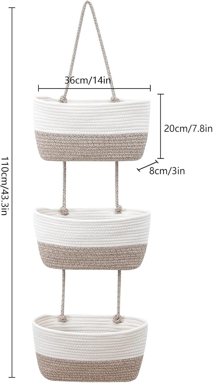 Hängeorganizer, 3 Stufiger Tür Wand Hängend Korb, Wall-Mounted Veranstalter lagerung körbe aus Baumw