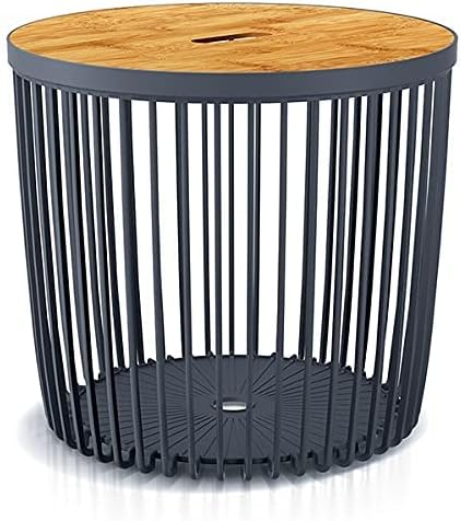 Beistelltisch Couchtisch Korbtisch Kaffeetisch ⌀ 36cm mit Holzplatte aus Bambus Tisch Aufbewarungsko