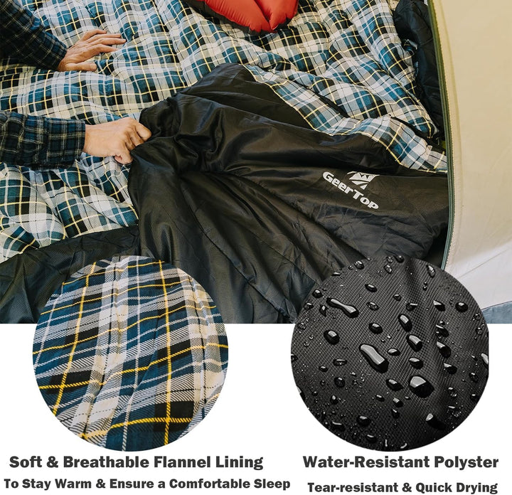 GEERTOP Schlafsack XXL 4 Jahreszeiten Flanell Campingschlafsack Übergrösse 220x100cm für Erwachsene