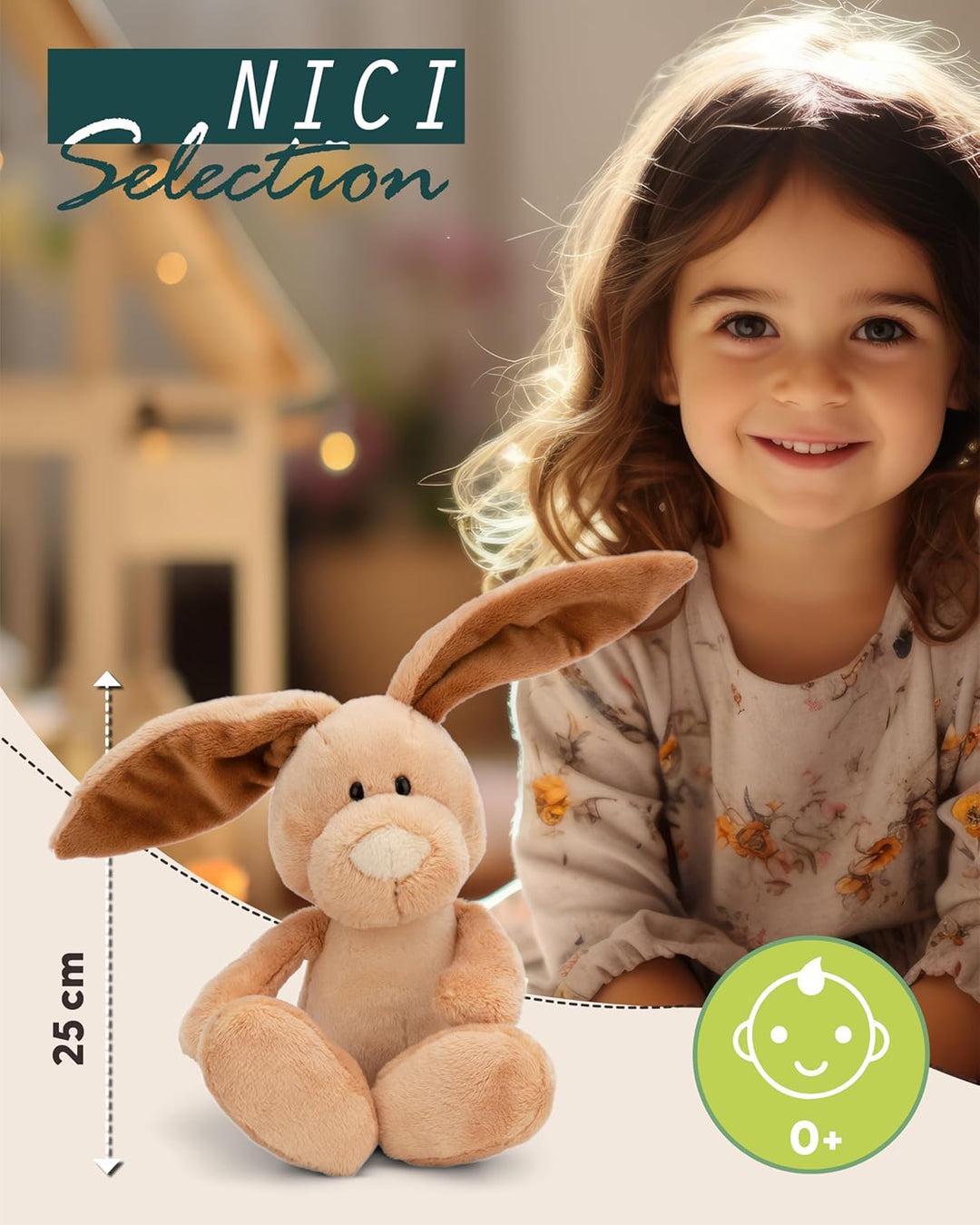NICI Kuscheltier Hase Ralf Rabbit 25cm braun - Stofftier aus weichem Plüsch, niedliches Plüschtier z