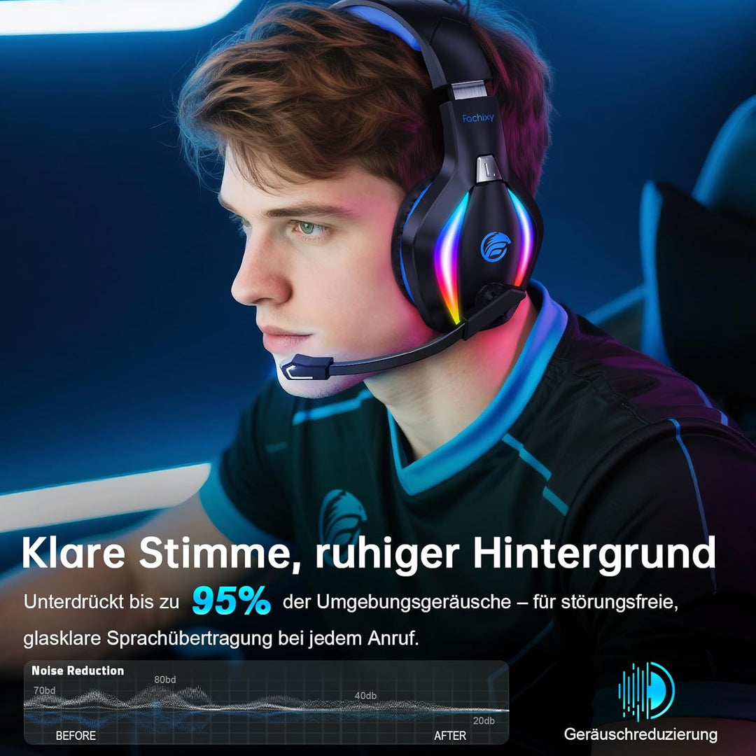 Fachixy FC100 Headset mit Mikrofon, 2,4G Wireless Gaming Headset für PS5, PS4, PC, Switch, Mac, Surr