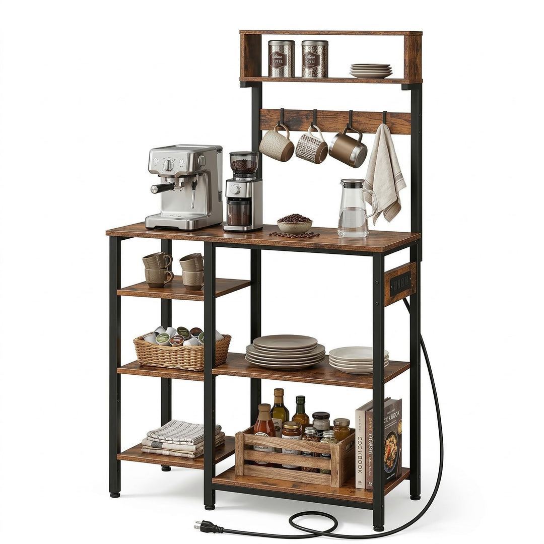 Relaxdays Küchenregal mit Steckdose & USB, HBT: 151x82x40 cm, Mikrowellen-Regal, Holzoptik, offen, M