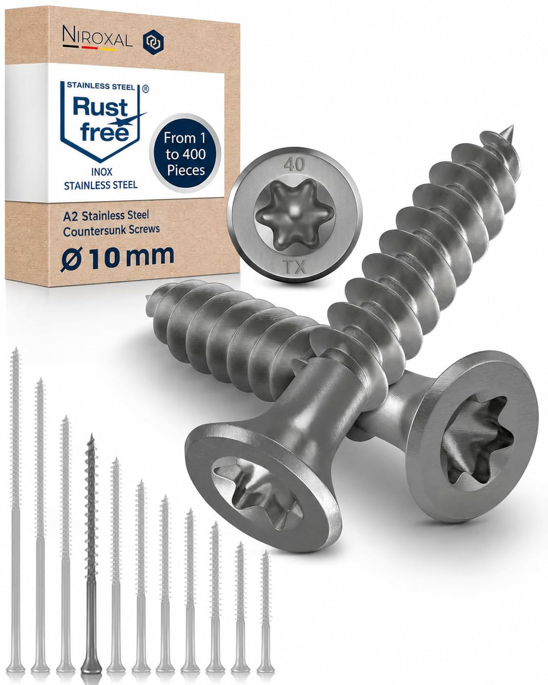 Schrauben Torx Edelstahlschrauben 10x200 Edelstahl V2A rostfrei Spanplattenschrauben für Holz Teilge