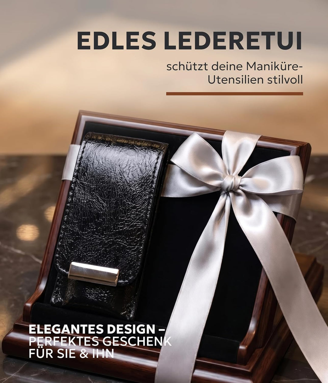 Solingen Echt Leder Maniküre Set 3 teilig - Schwarz - Maniküre Set Damen &amp; Herren, Leder LWG zertifi