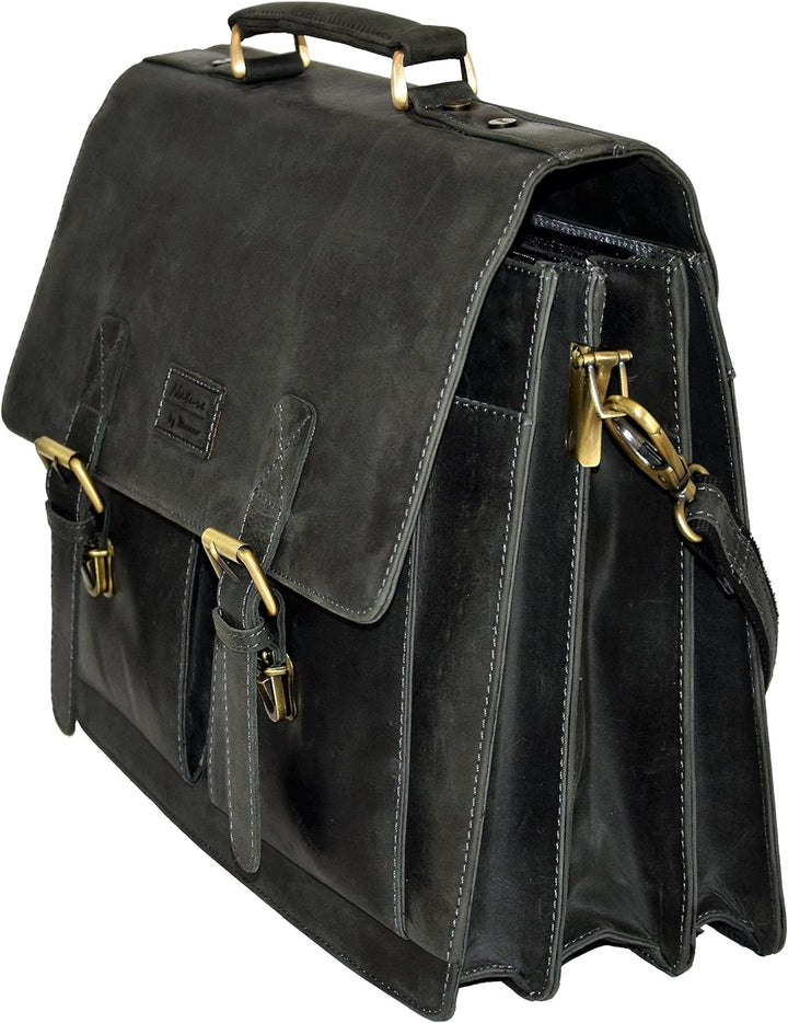Menzo Aktentasche aus echten Leder, Laptoptasche bis zu 15 Zoll, Vintage Umhängetasche, Messenger ba