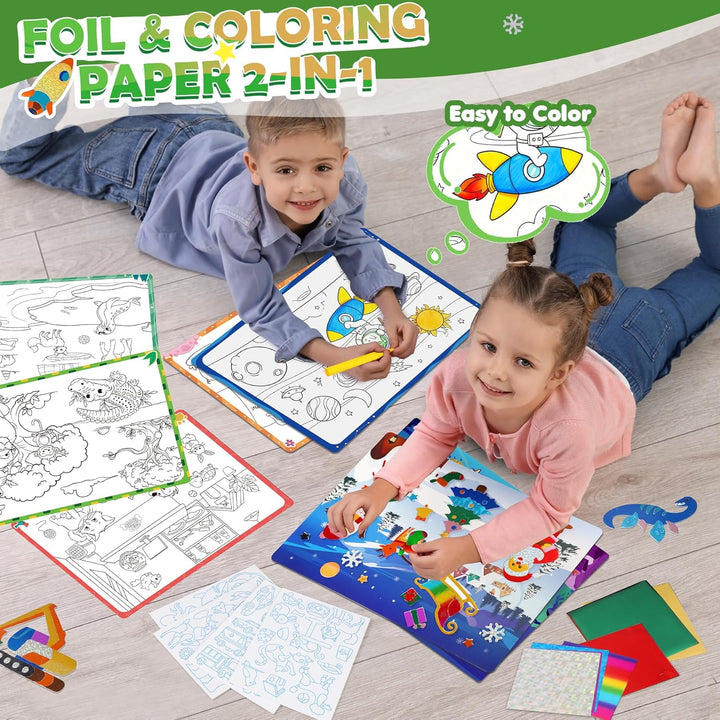 URMYWO Folienspass Kinder, Dinosaurier und Weltraum Foil Art FüR Kinder,Bastelsets FüR MäDchen Junge