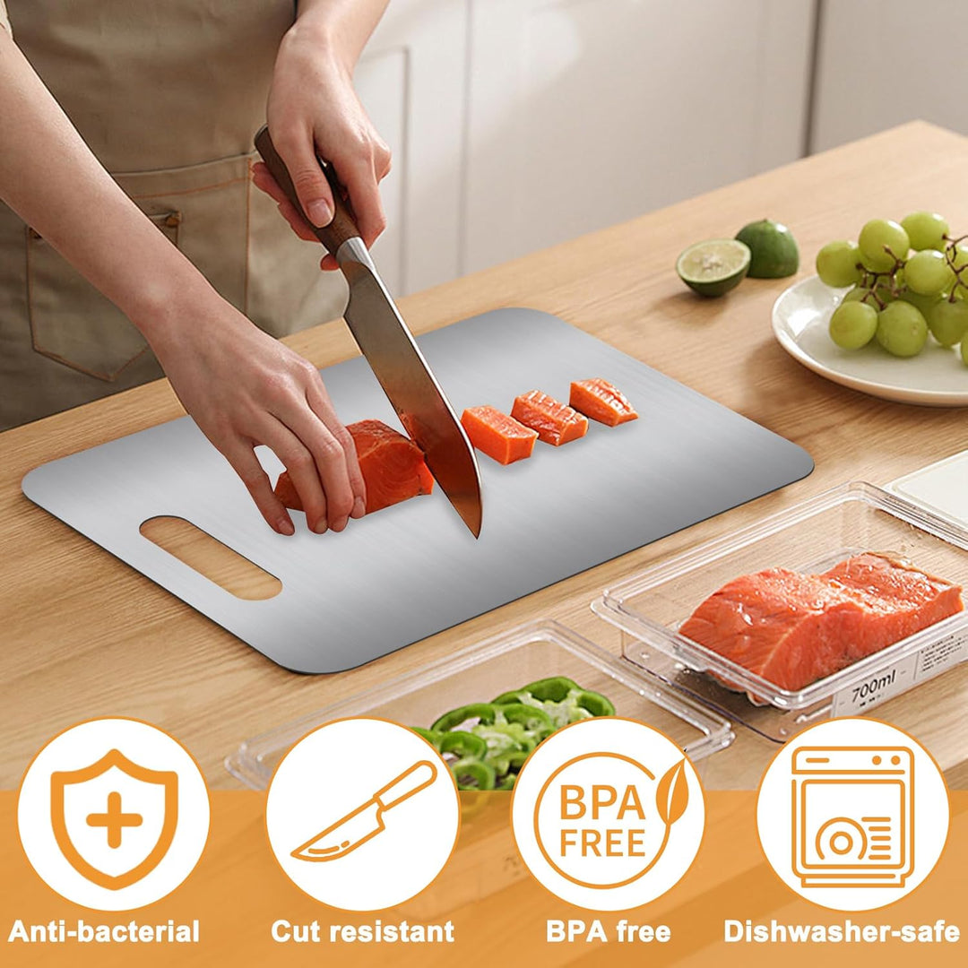 Cutting Board aus 304 Edelstahl, Doppelseitiges, BPA-freies Schneidebrett, Ideal für Fleisch, Brot,