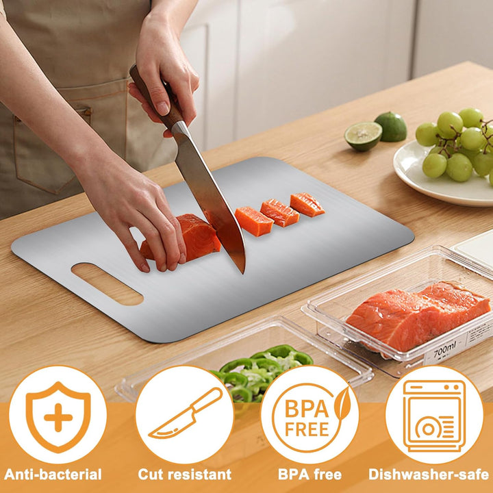 Cutting Board aus 304 Edelstahl, Doppelseitiges, BPA-freies Schneidebrett, Ideal für Fleisch, Brot,
