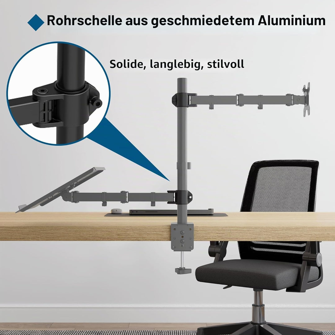 BONTEC Monitor Halterung mit Laptop Arm für 13-27 Zoll LCD LED Bildschirm bis zu 15,6“ Notebook, Nei