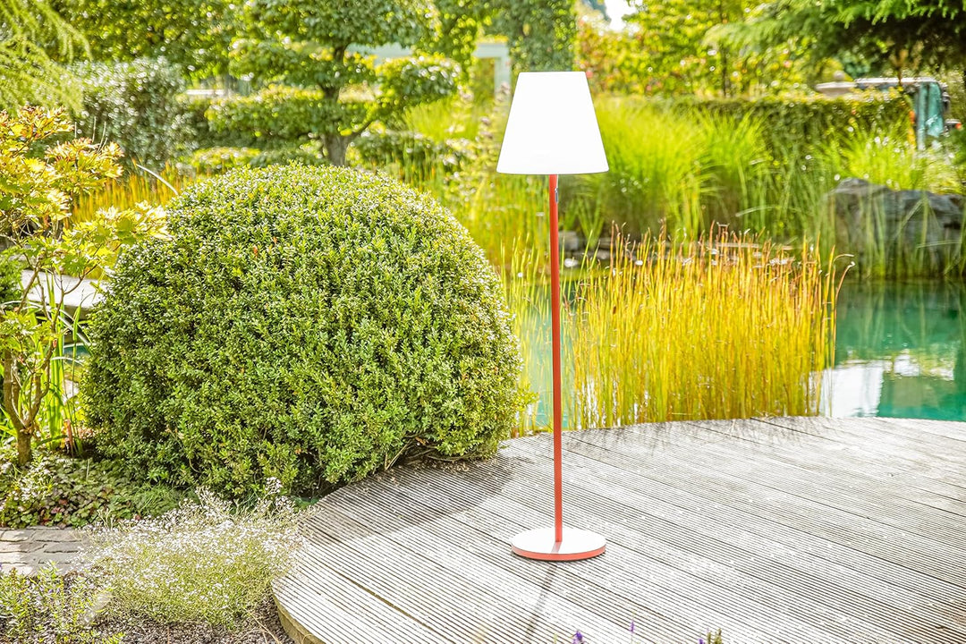 greemotion LED-Akku-Stehlampe Outdoor, 3fach höhenverstellbar, rot, dimmbar
