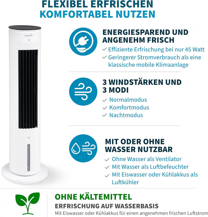 Turmventilator mit Wasserkühlung, Luftkühler, Verdunstungskühler, Ventilator, Tragbares Kühlgerät, T