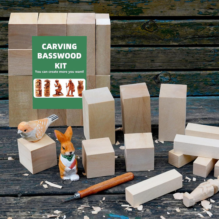 15 Stück Natürlich Lindenholz Holzblock -Handgeschnitztes Holz zum Schnitzen Drechselholz - DIY Hand