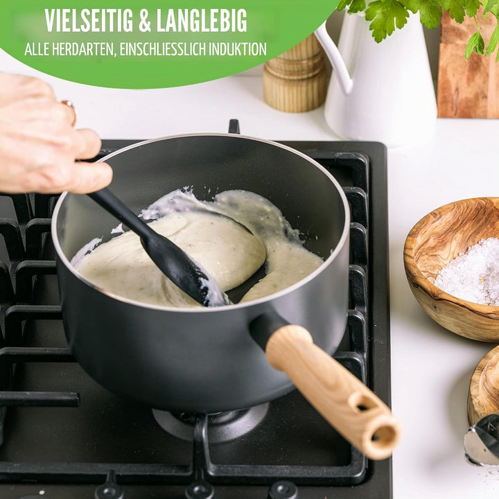 GreenChef Vintage Gesunde keramische Antihaftbeschichtung, 18cm/2,1 Liter Milchtopf, Griff in Holzop