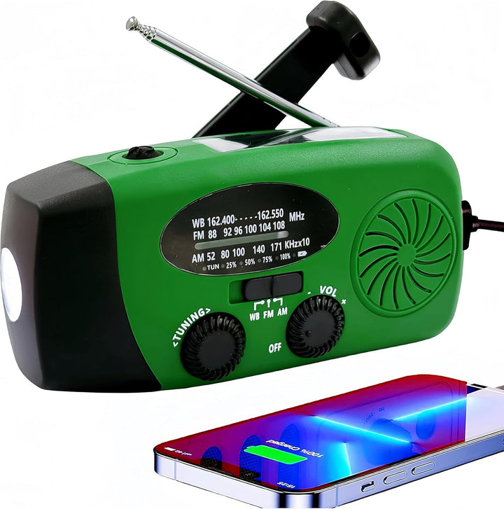 Notfall-Solarradio, tragbares Kurbelradio mit LED-Taschenlampe, wiederaufladbares 5000mAh-Netzteil,