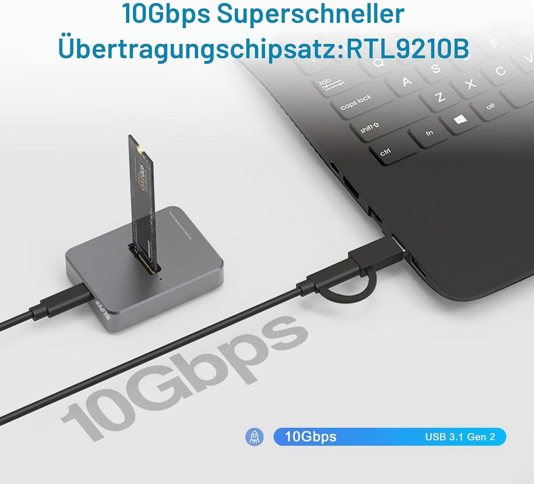 Zoravson M.2 NVME und SATA SSD Adapter USB 3.1 Gen 2 10Gbps Adapter und Gehäuse für externe Festplat