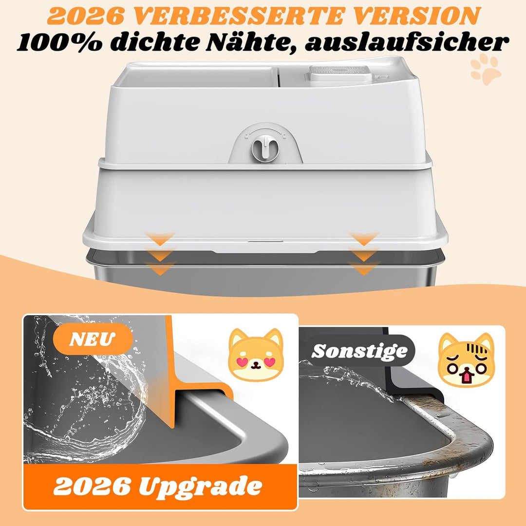 FURTIME Katzenklo Edelstahl, Katzentoilette Edelstahl mit Deckel Grosse XL, Geschlossene Metall Katz