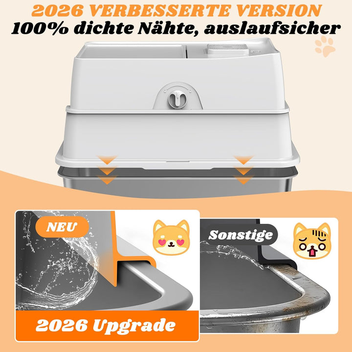 FURTIME Katzenklo Edelstahl, Katzentoilette Edelstahl mit Deckel Grosse XL, Geschlossene Metall Katz