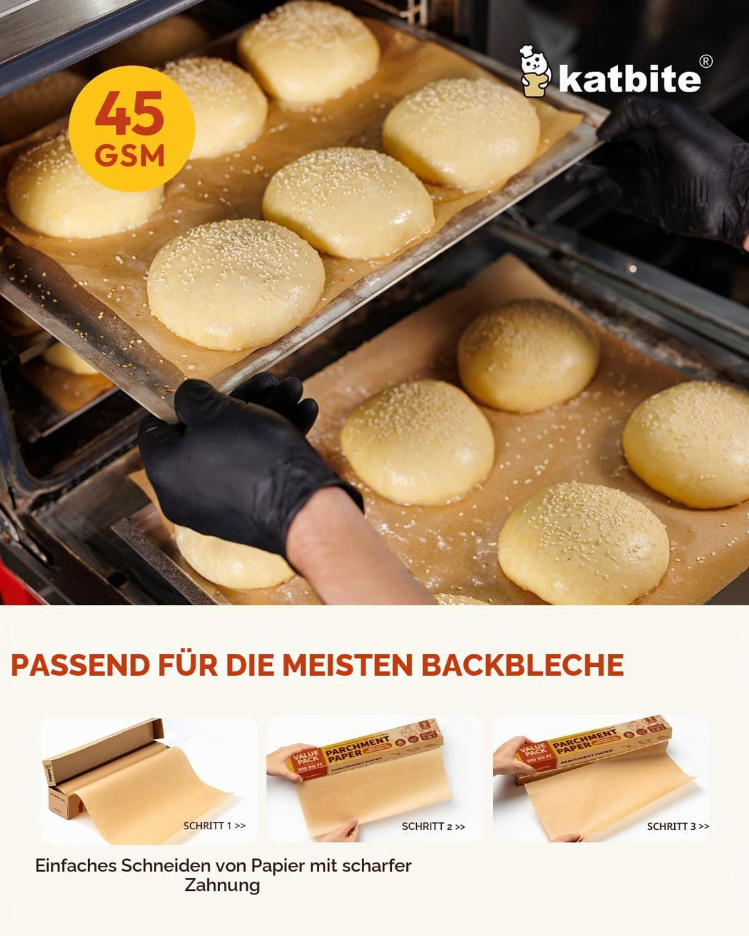 Katbite Ungebleichte Pergamentpapierrolle, 38,1 cm x 73,8 m, 300 m², antihaftbeschichtet, mit Wellen
