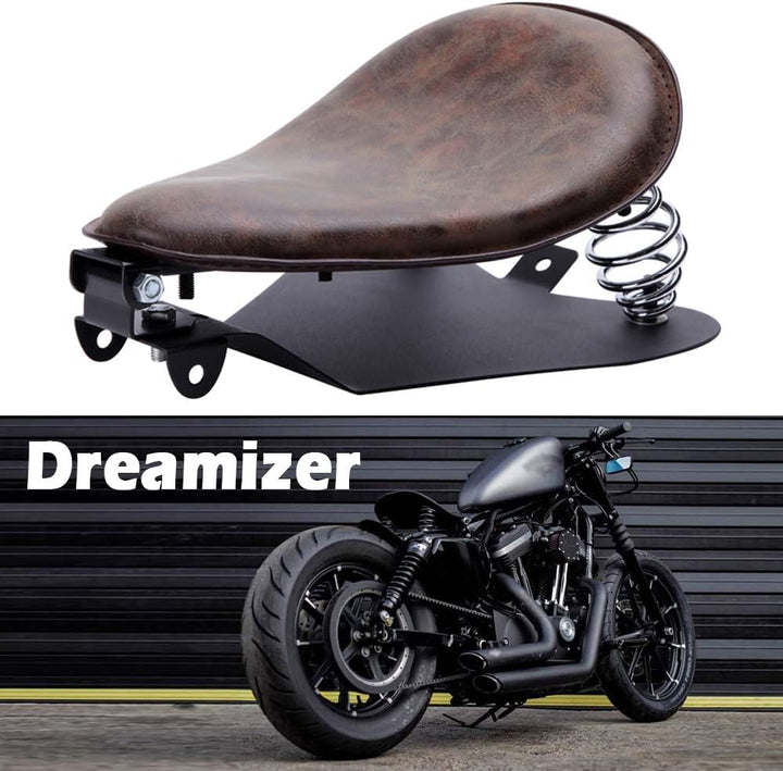 DREAMIZER Motorrad Leder Bobber Sitz, Retro Motorrad Solo Sitz Mit Grundplatte der Federhalterung fü