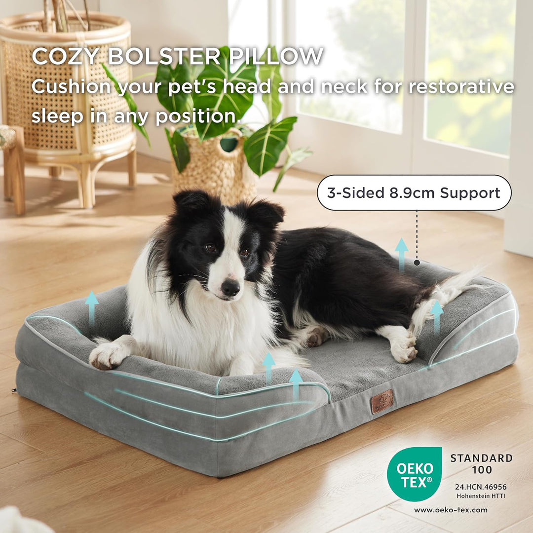 Bedsure orthopädisches Hundebett Ergonomisches Hundesofa - 89x63 cm Hundecouch mit eierförmiger Kist