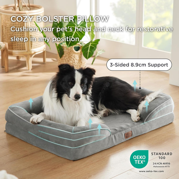 Bedsure orthopädisches Hundebett Ergonomisches Hundesofa - 89x63 cm Hundecouch mit eierförmiger Kist