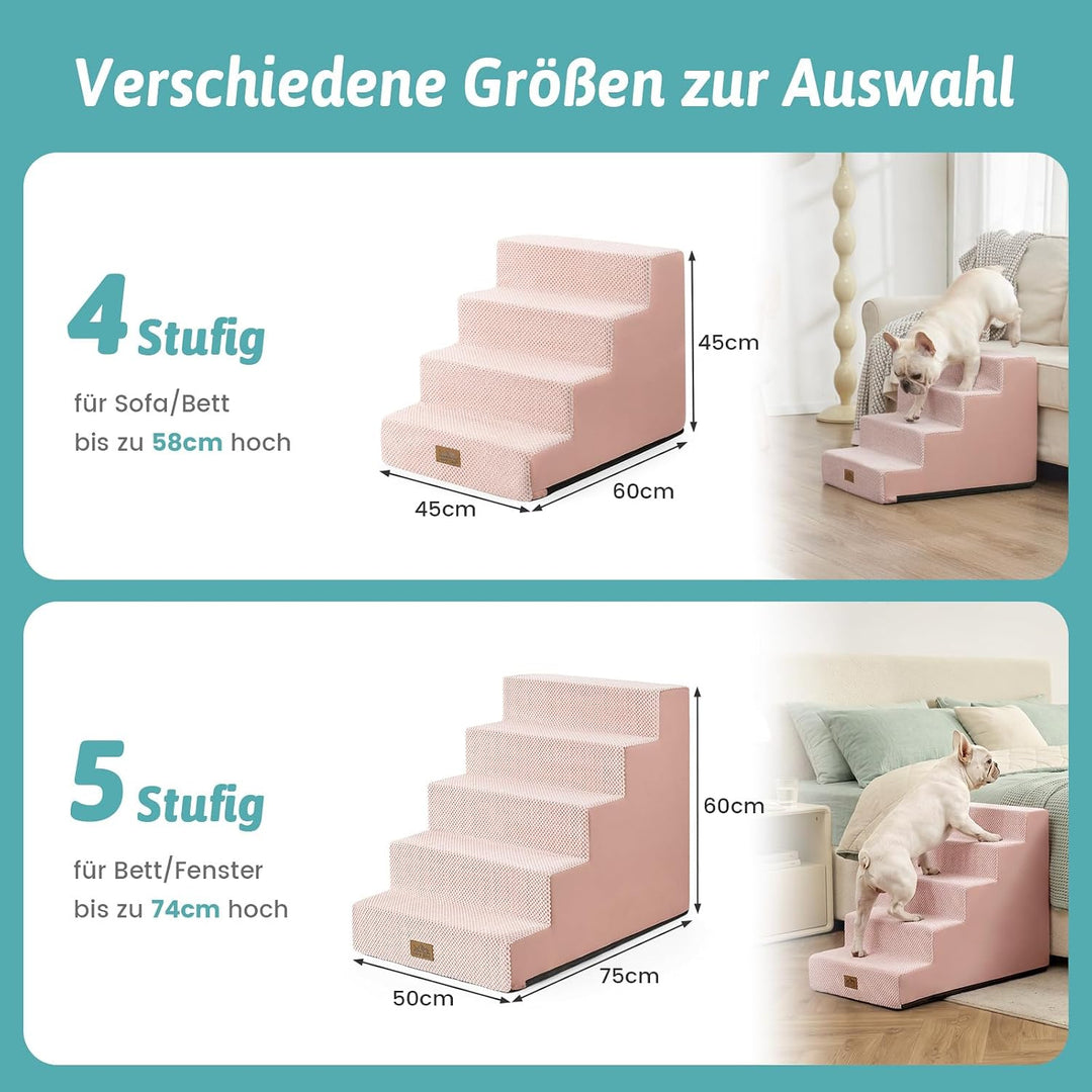 COZY KISS Hundetreppe für Kleine Hunde, 5 Stufen Breiter Haustiertreppe für Bett Couch Auto, 60cm Ho