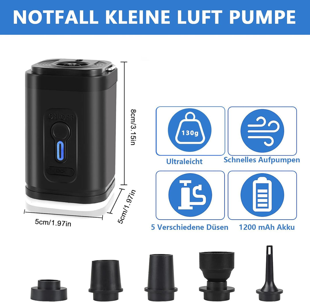 Elektrische Luftpumpe für Luftmatratze, Klein Luftpumpe Luftmatratze Pumpe mit 5 Düsen, Tragbare Ele