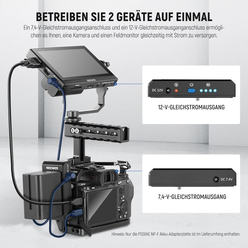 NEEWER NP-F Akkuadapterplatte für DSLR und spiegellose Kameras, mit LED-Betriebsanzeigen, 12 V Gleic