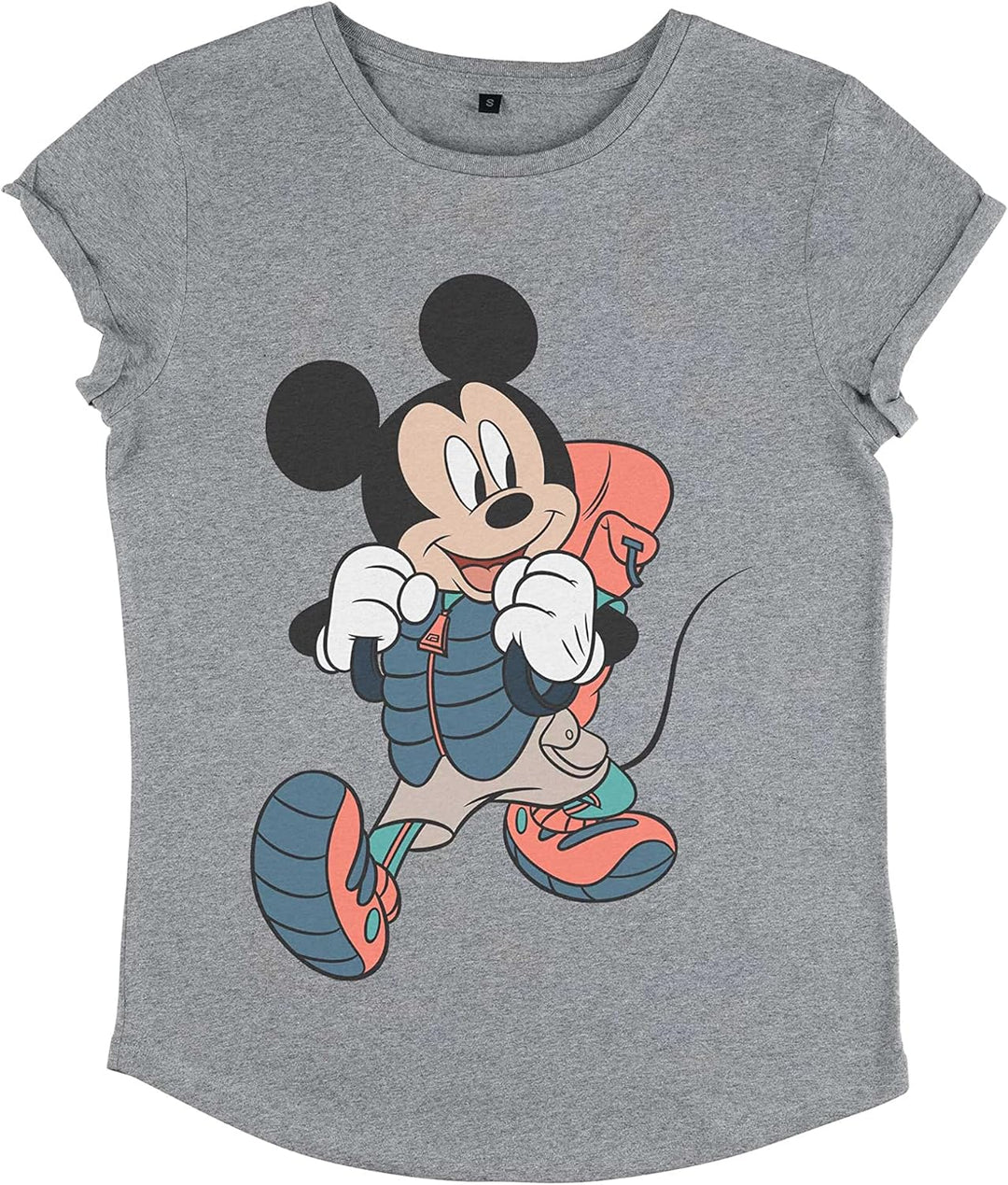 Disney Damen Classic-Hiker Mickey Women's Organic Rolled Sleeve T-Shirt M Melange Grey, M Melange Gr