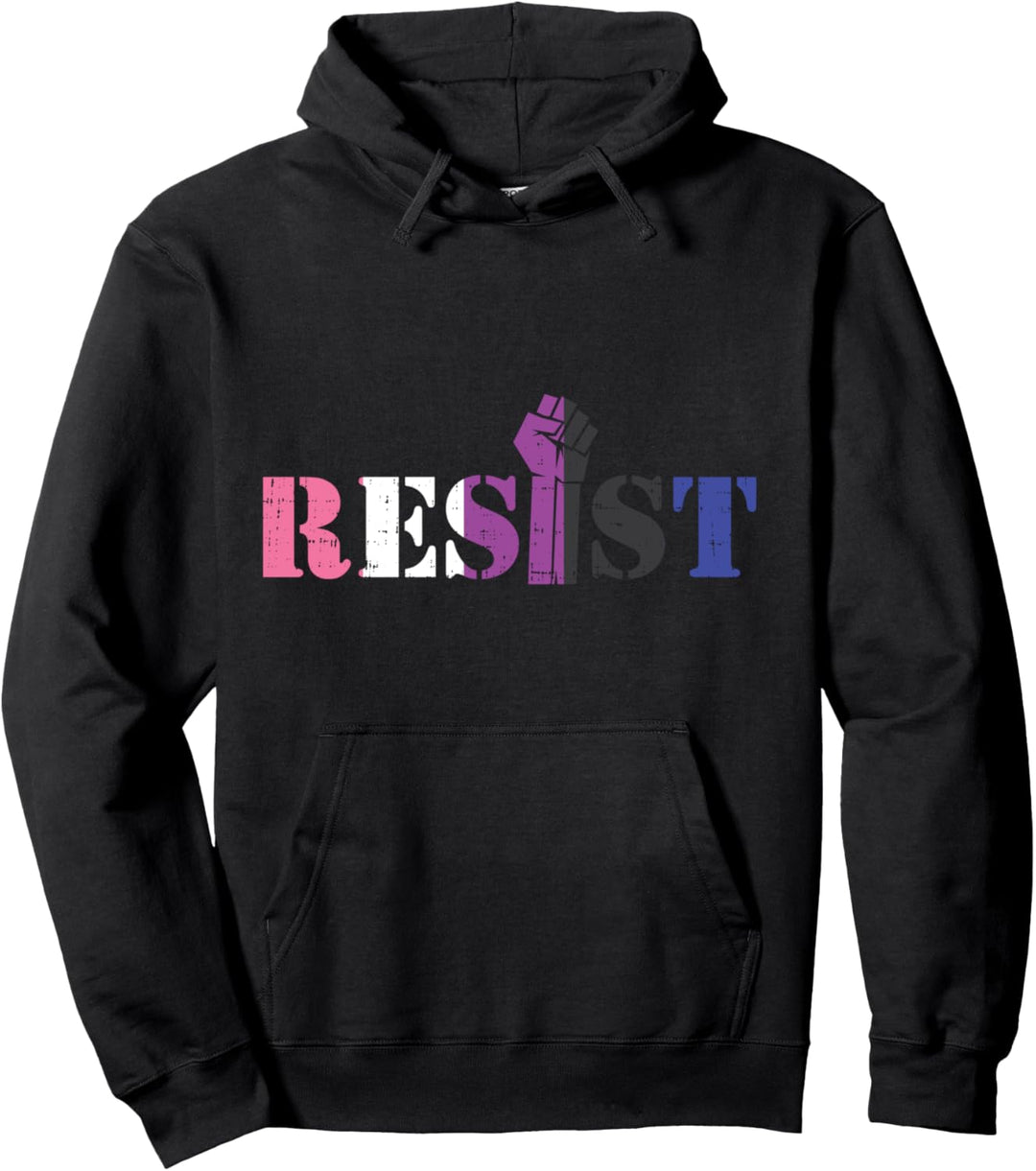 Resist Raised Fist Protest LGBTQ Genderfluid Flag Non-Binary Pullover Hoodie
